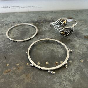 Lot Of 3 Lucky Brand Cuff Bracelets Bangle Silver Toned Slip On Nature Boho Y2K